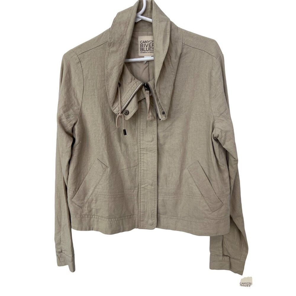 Canyon River Blues Authentic Outerwear Full Zip Jacket Women M Linen Blend Beige